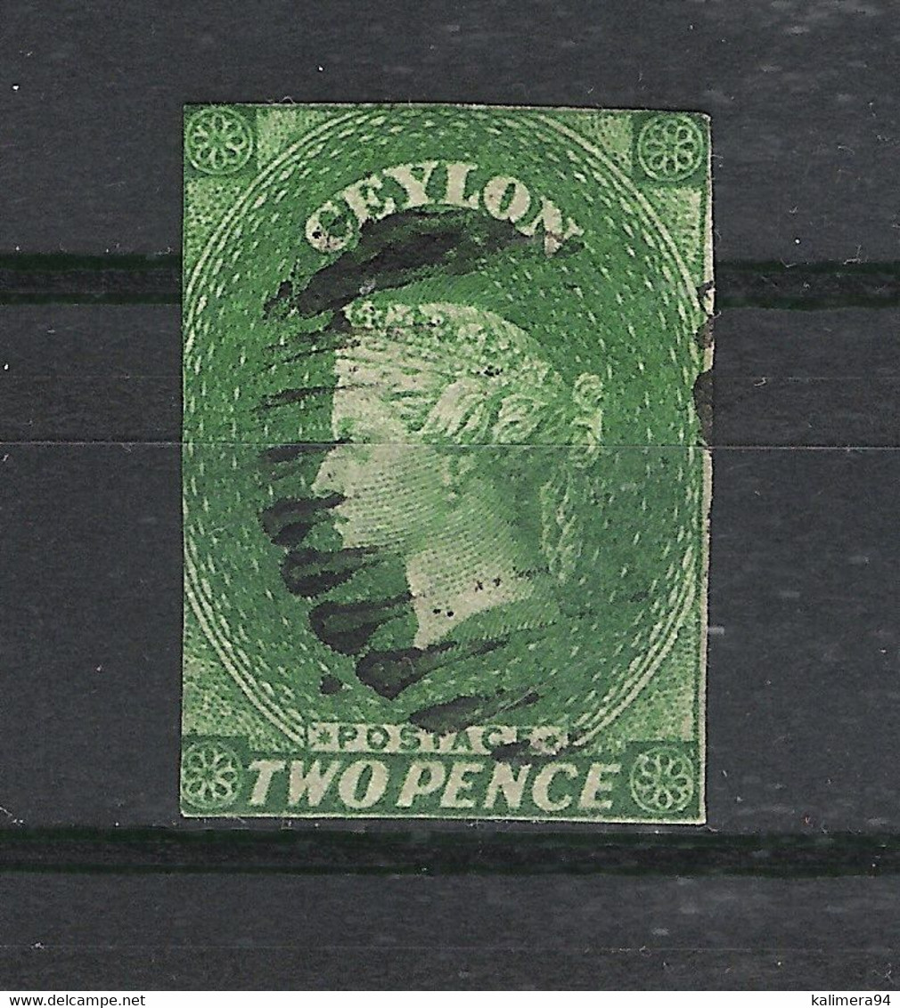 CEYLON  ( ÎLE DE CEYLAN ) /  Y. & T.  N° 2  /  TWO  PENCE Vert , Non Dentelé - Ceylon (...-1947)
