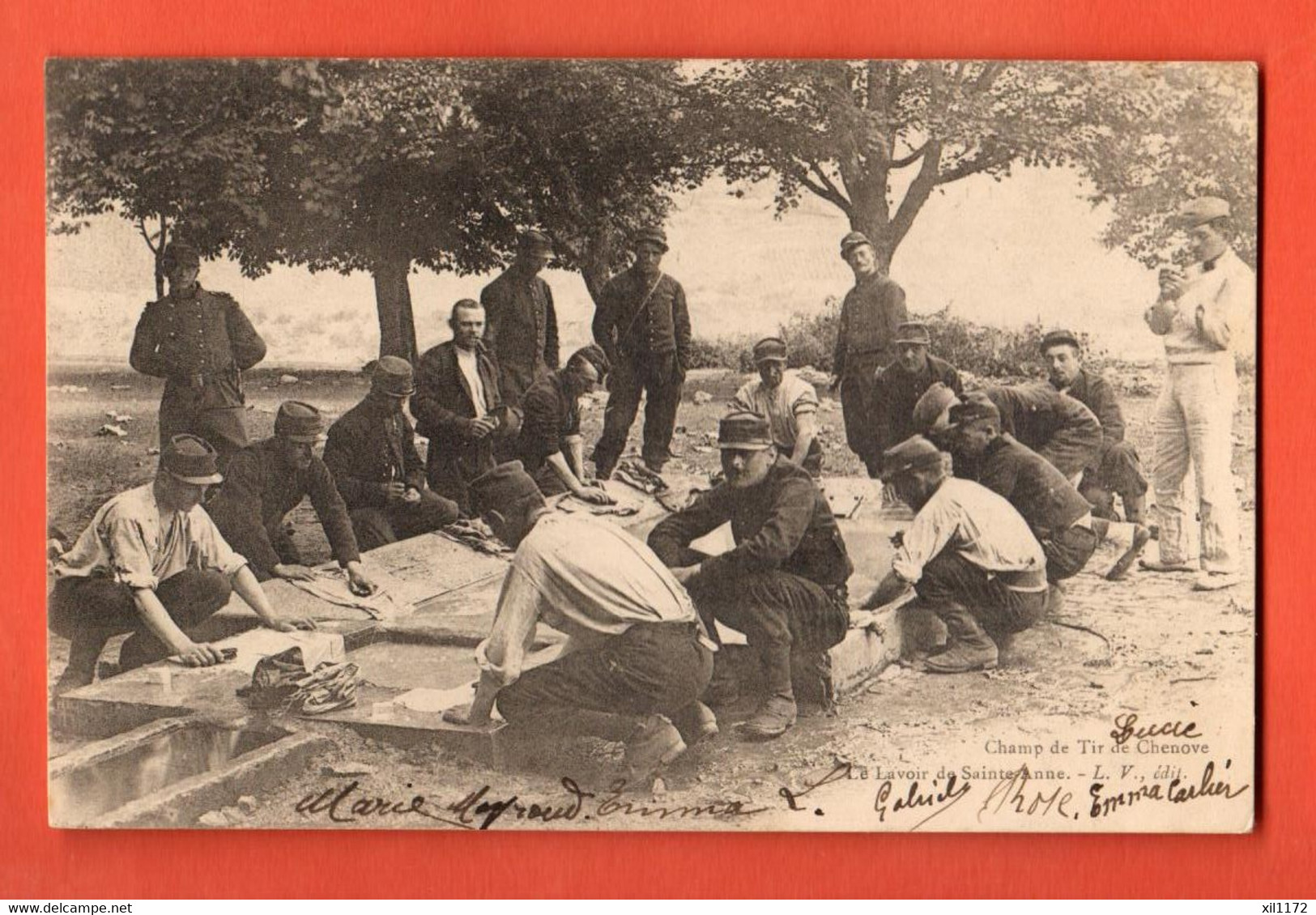 MKA-10 Chenove Le Lavoir De Sainte Anne, Champ De Tir. TRES ANIME. Militaires. Circulé Vers La Suisse 1903 - Chenove