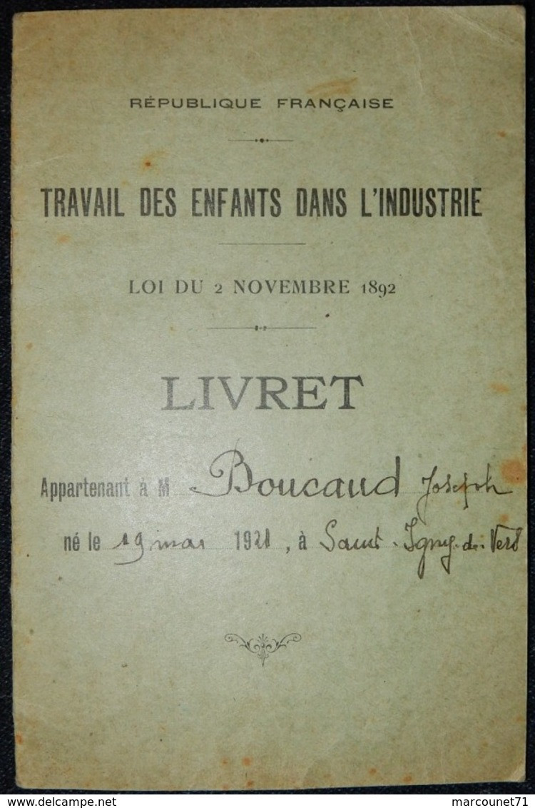 RARE ET ANCIEN DOCUMENT TRAVAIL DES ENFANTS DANS L'INDUSTRIE LIVRET 1936 TISSAGE INSPECTION CONDITION TRAVAIL - Décrets & Lois