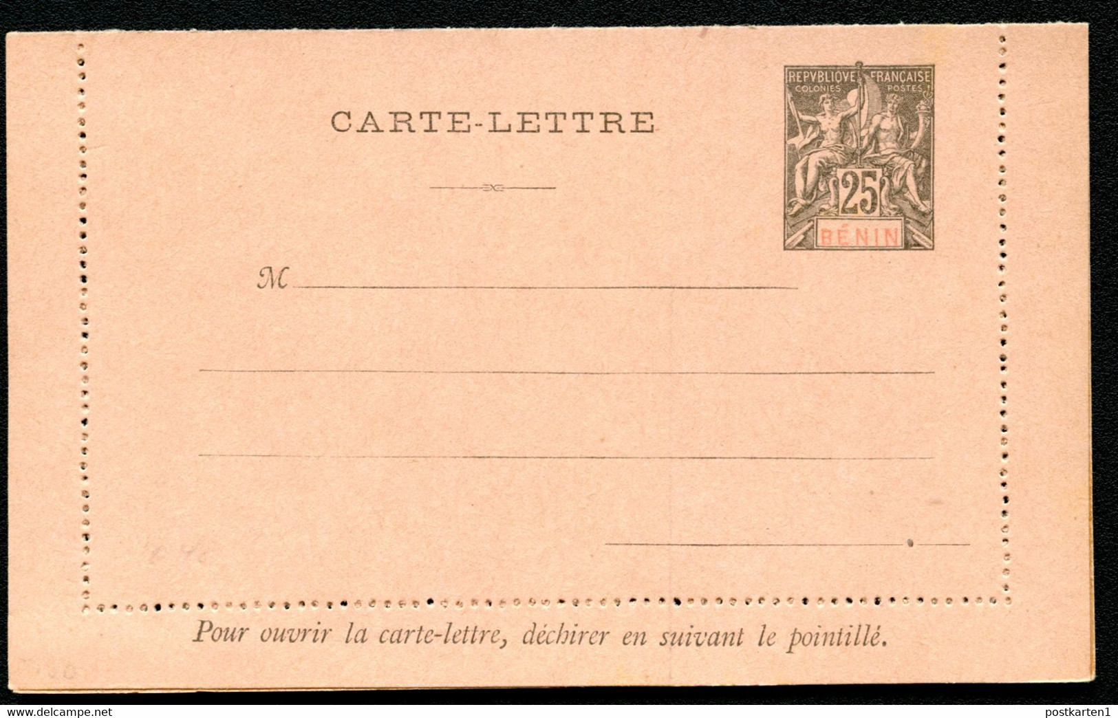 BÉNIN Letter Card #A6 Mint 1894 - Storia Postale