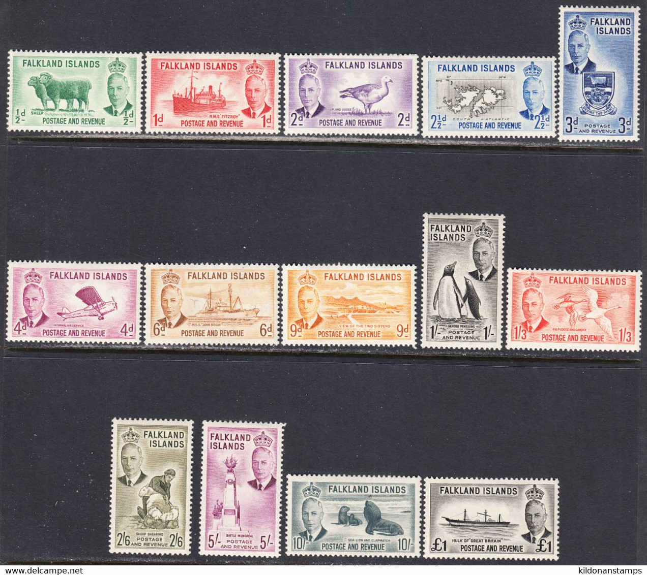 Falkland Islands 1952 Mint No Hinge, Sc# 107-120, SG 172-185 - Falkland