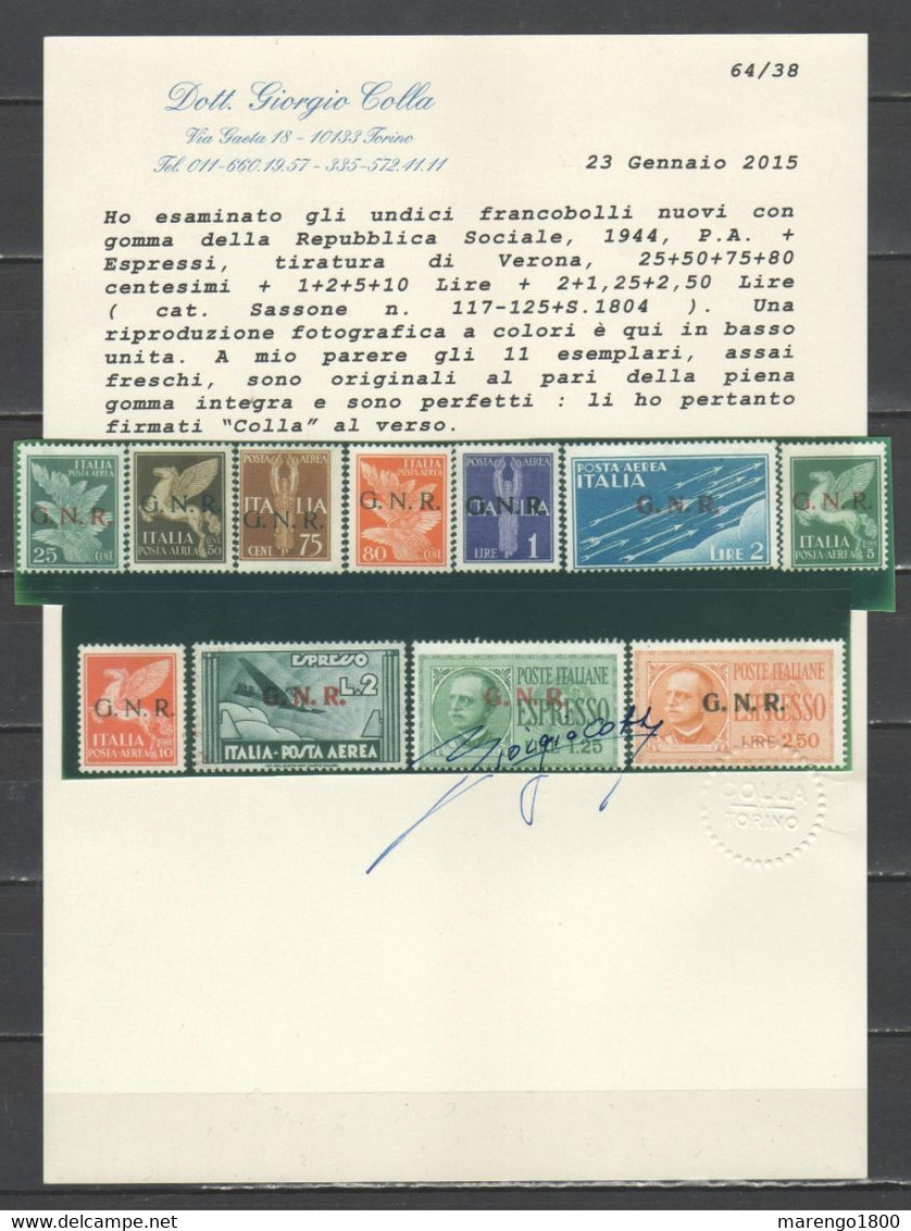 ITALIA 1944 - G.N.R. - Posta Aerea + Espressi ** - Tiratura Di Verona - Certificati     (g7301) - Luftpost