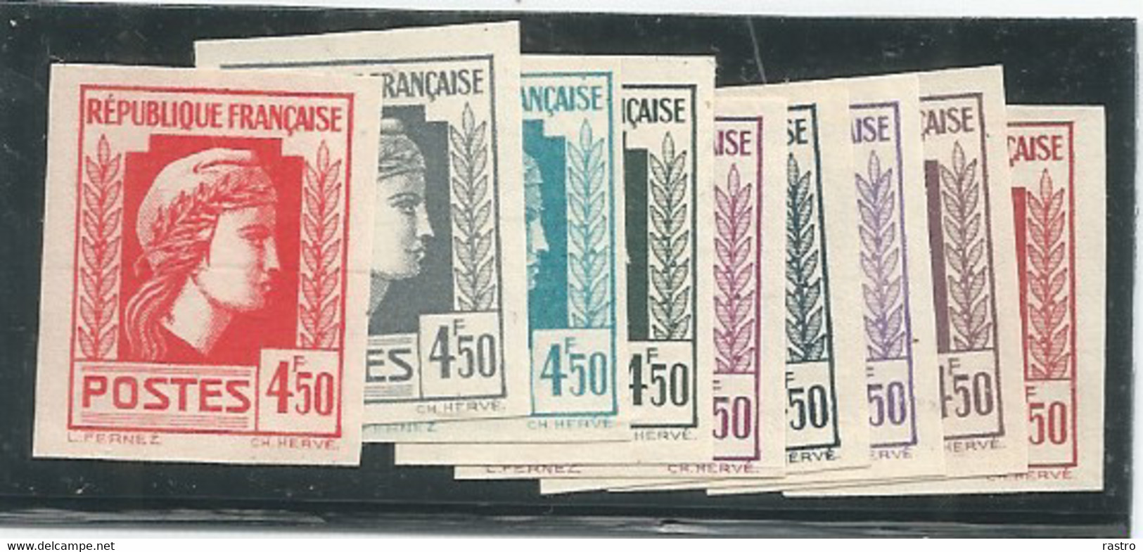 N° 644 (Mariane D'Alger , 4f50), Lot De 9 Essais De Couleur (couleurs , Voir Scan) ND  ** - 1944 Coq Et Maríanne D'Alger