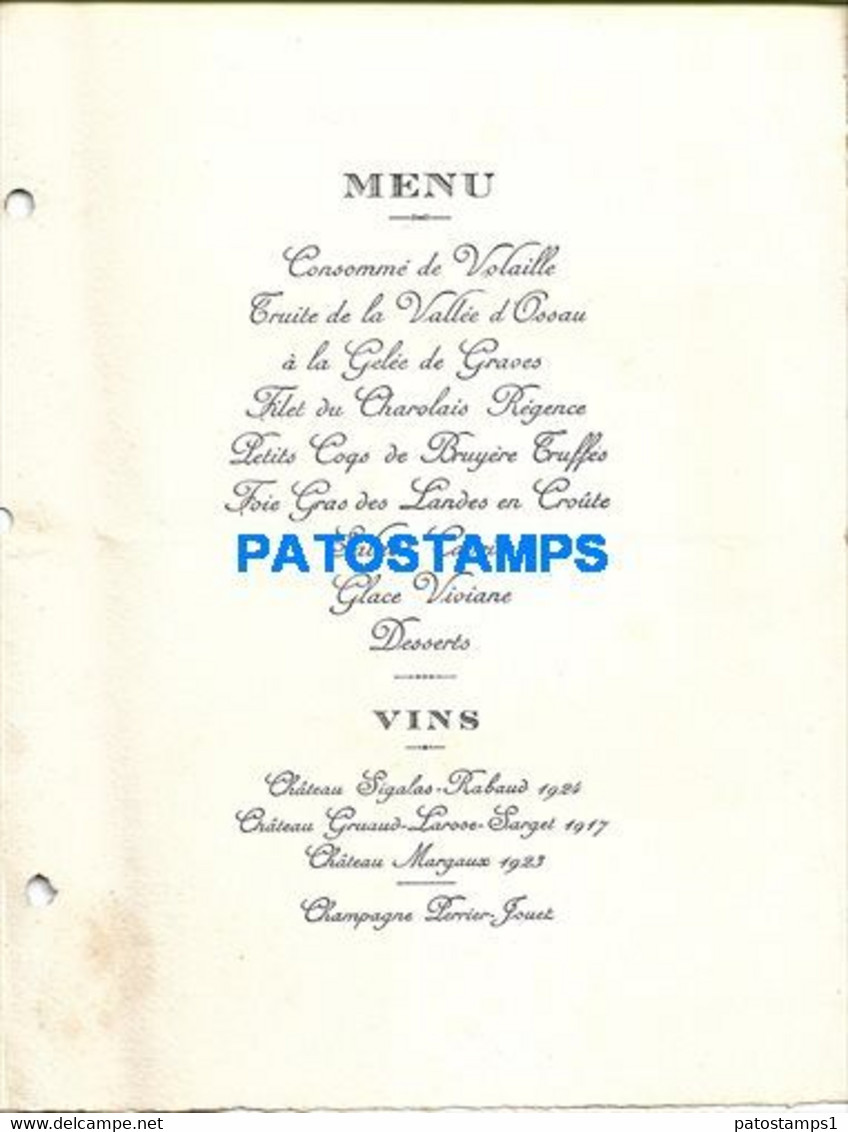 152906 ARGENTINA - FRANCE TRAVEL THE MISSION VILLE DE BORDEAUX YEAR 1930 MENU NO POSTAL POSTCARD - Menus