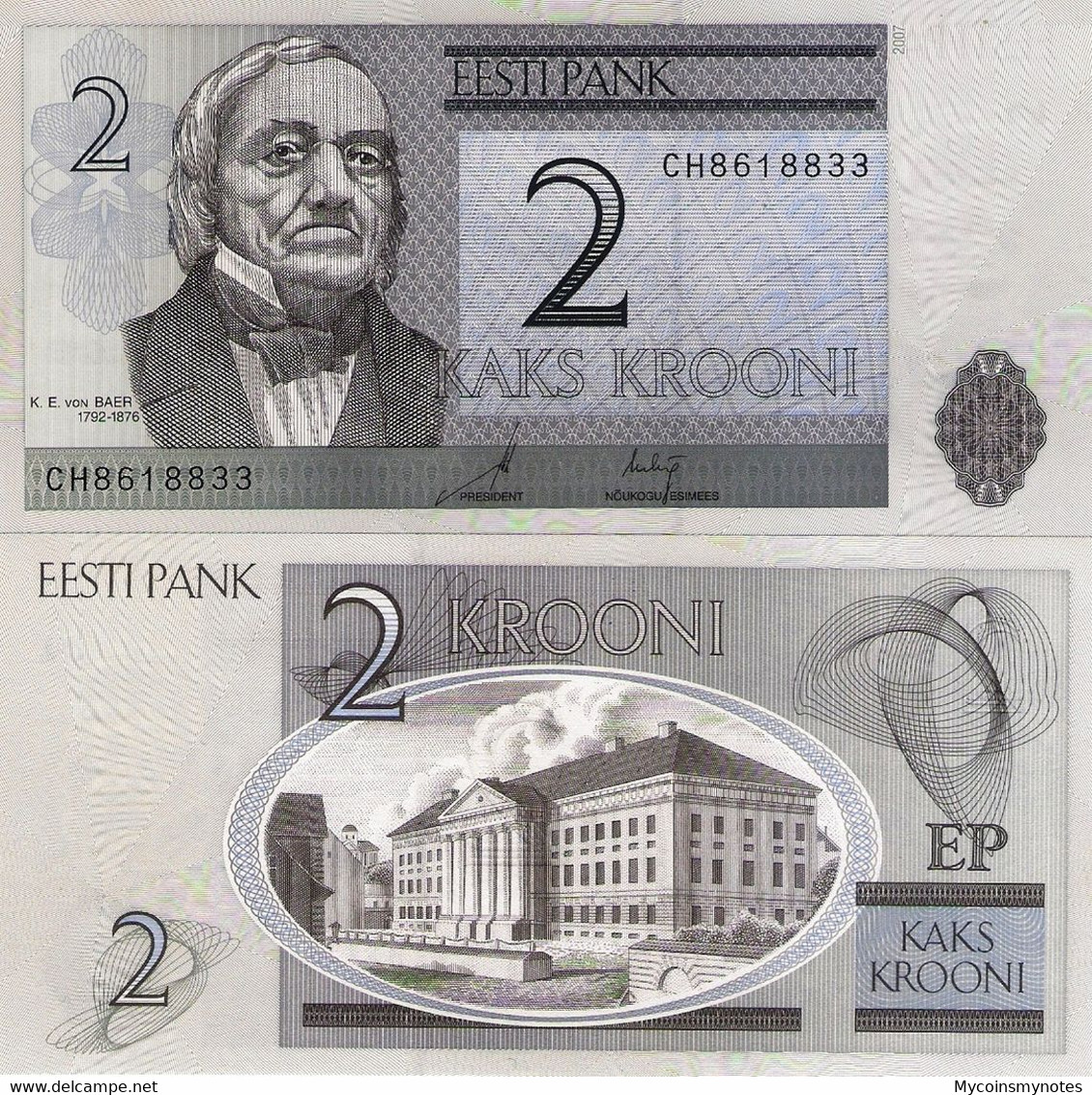 ESTONIA, 2 KRONNI, 2007, P85b, UNC - Estonia