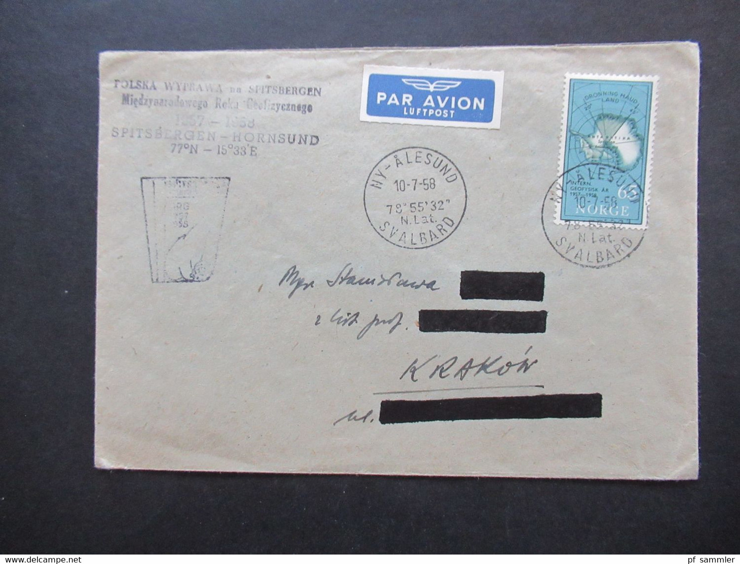 Norwegen 1958 Stempel Polish Spitsbergen Expedition 1957 - 1958 Spitsbergen - Hornsund Stempel Mit Eisbär MRG 1957 / 58 - Storia Postale