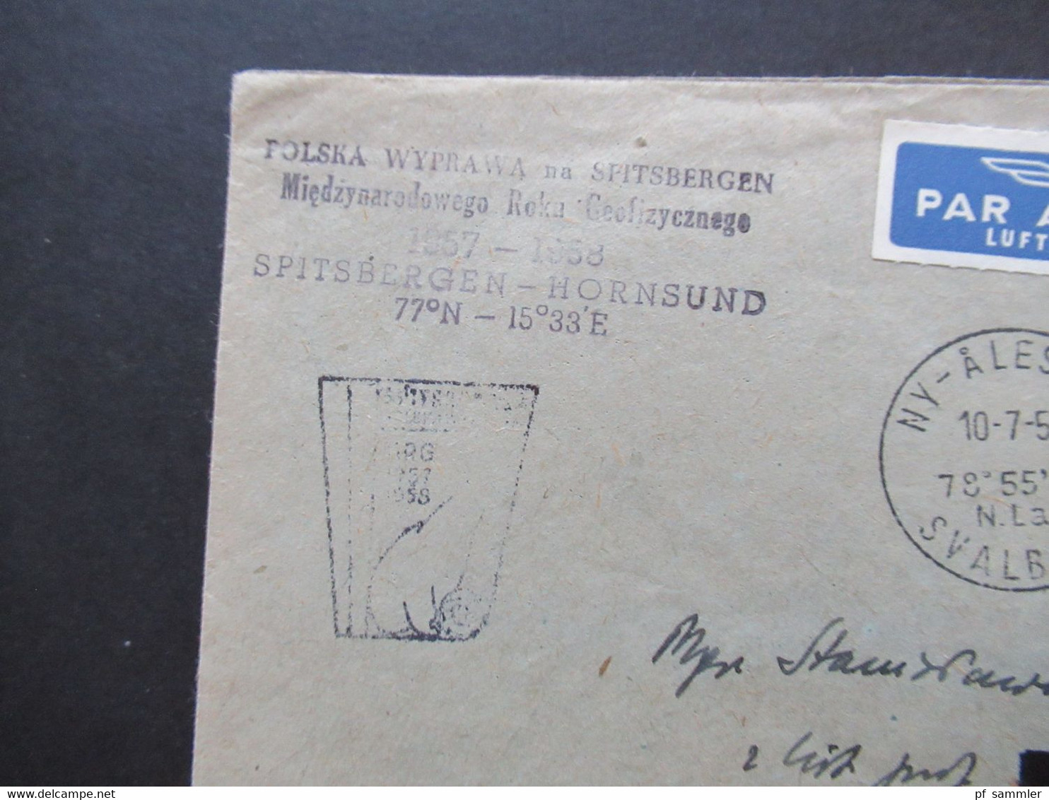 Norwegen 1958 Stempel Polish Spitsbergen Expedition 1957 - 1958 Spitsbergen - Hornsund Stempel Mit Eisbär MRG 1957 / 58 - Brieven En Documenten