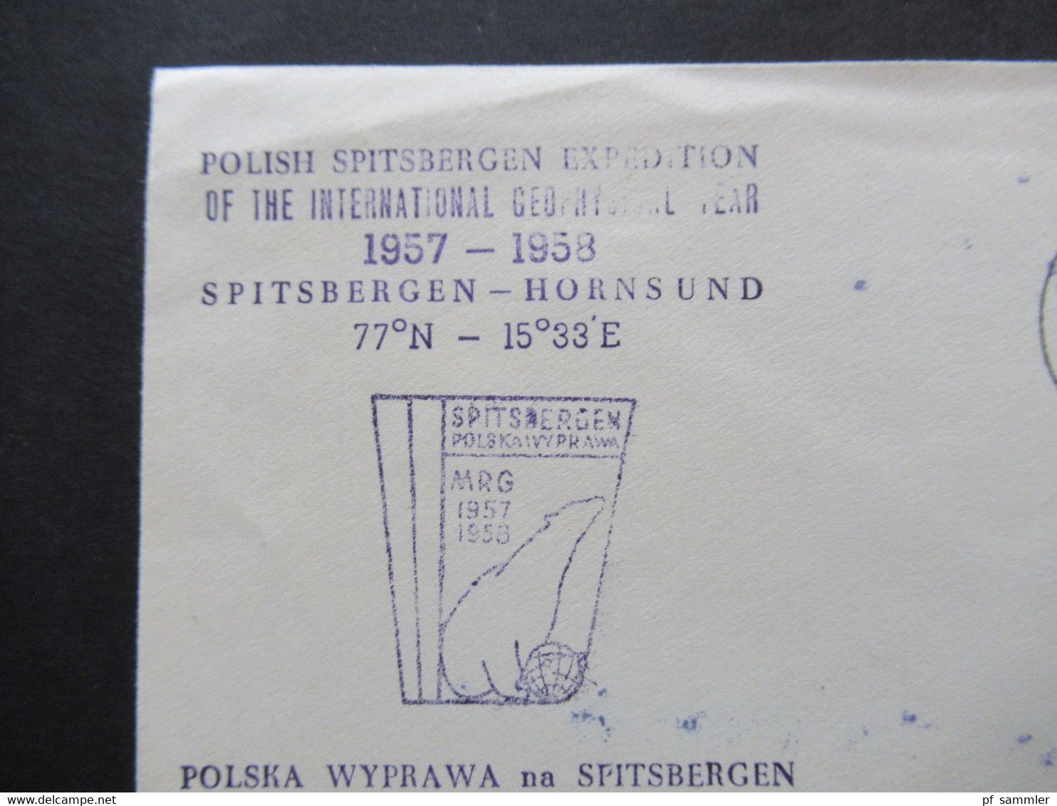 Norwegen 1958 Stempel Polish Spitsbergen Expedition 1957 - 1958 Spitsbergen - Hornsund Stempel mit Eisbär MRG 1957 / 58