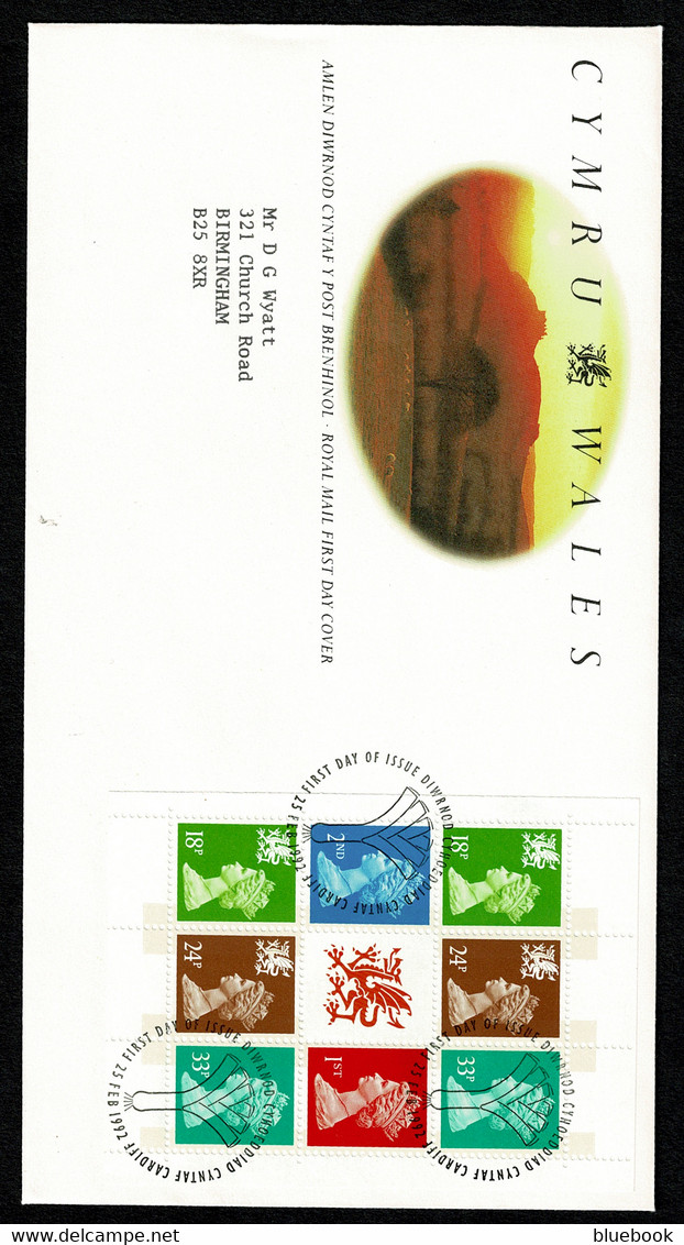 Ref 1464 - GB 1992 - First Day Cover FDC - Wales Prestige Book Pane - Cardiff Postmark - 1991-2000 Decimal Issues