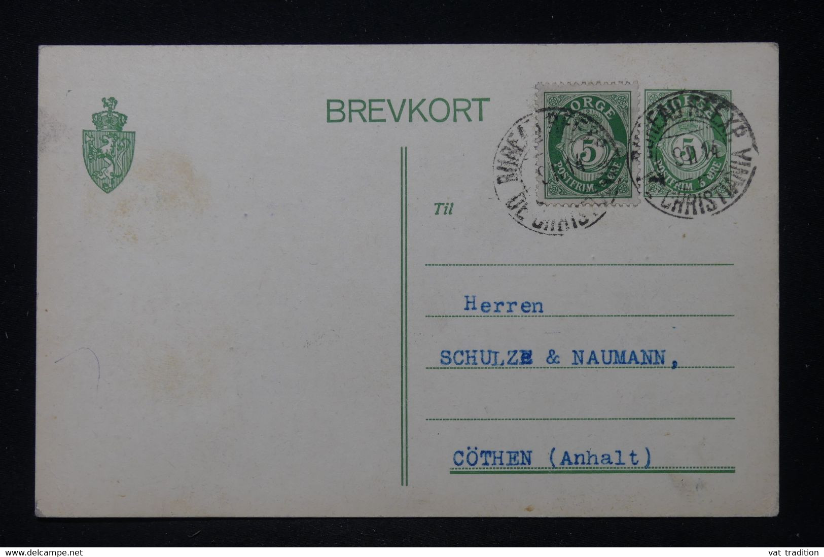 NORVÈGE - Entier Postal + Complément De Kristiana En 1914 Pour Cothen - L 88273 - Enteros Postales
