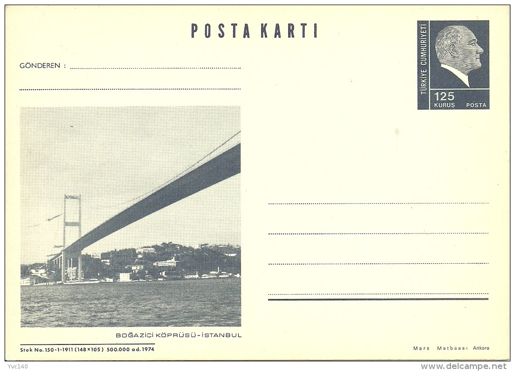 Turkey; 1974 Postal Stationery "Bosphorus Bridge" - Postal Stationery