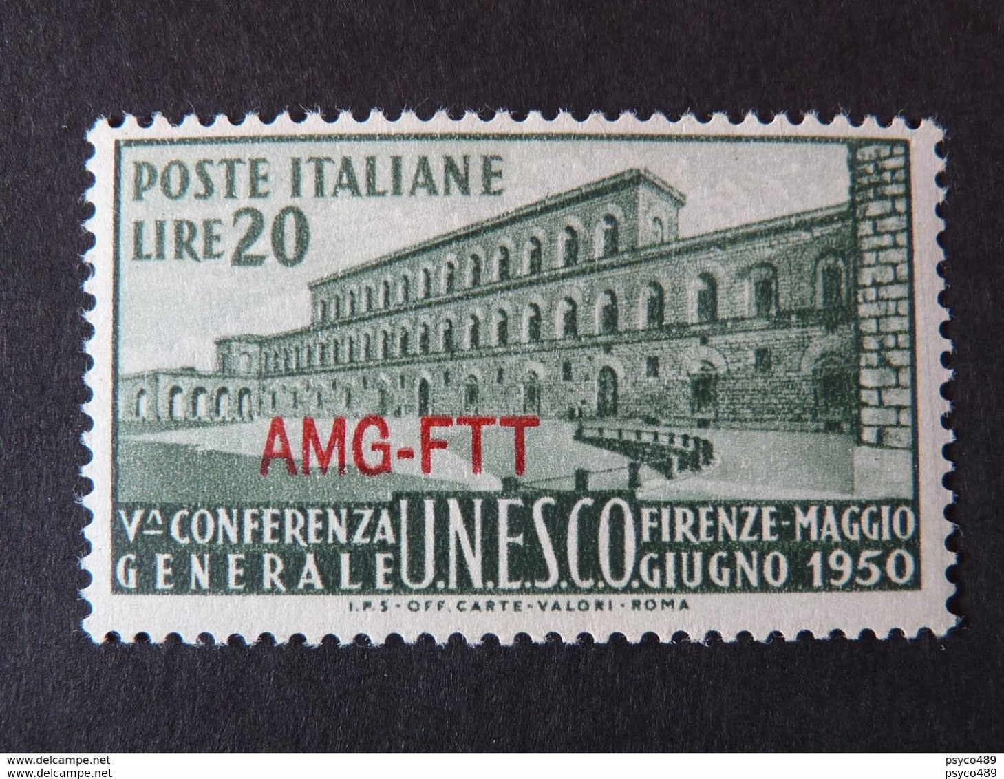 ITALIA Trieste AMG-FTT -1950- "UNESCO" £. 20 Varietà Filigrana Lettere 13/10 MH* (descrizione) - Ongebruikt