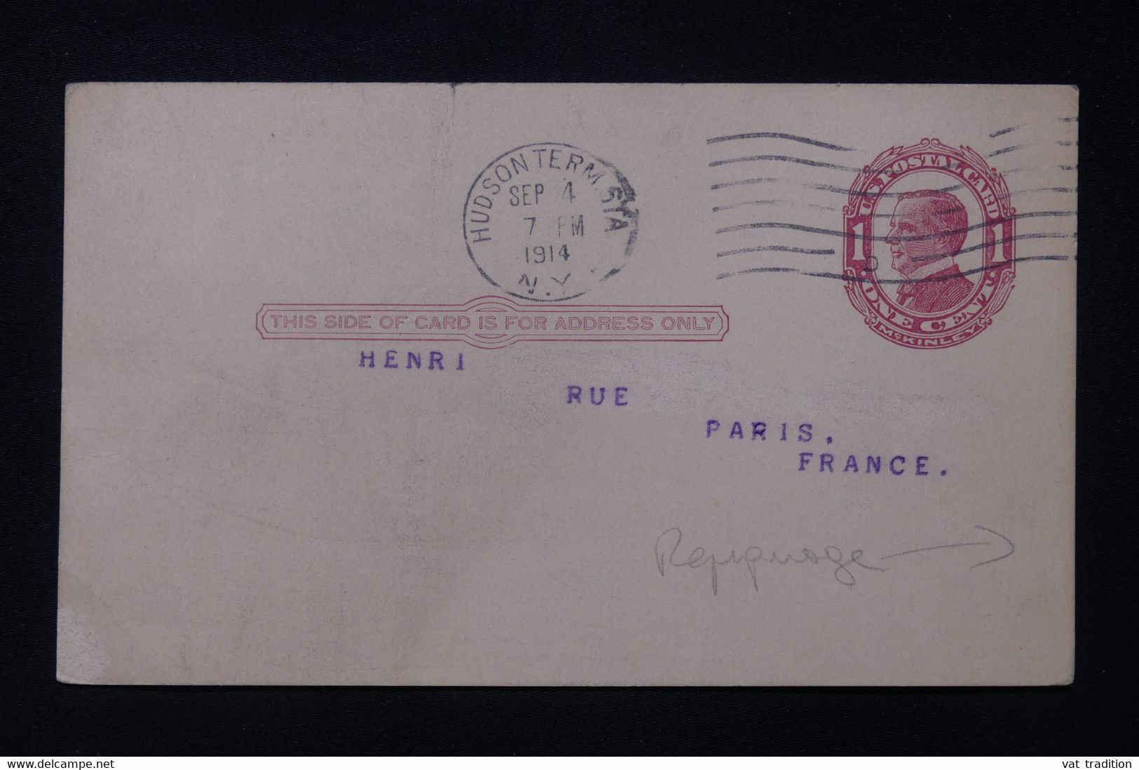 ETATS UNIS - Entier Postal Avec Repiquage Au Dos De New York ( Pacific Company ) Pour La France En 1914 - L 88320 - 1901-20