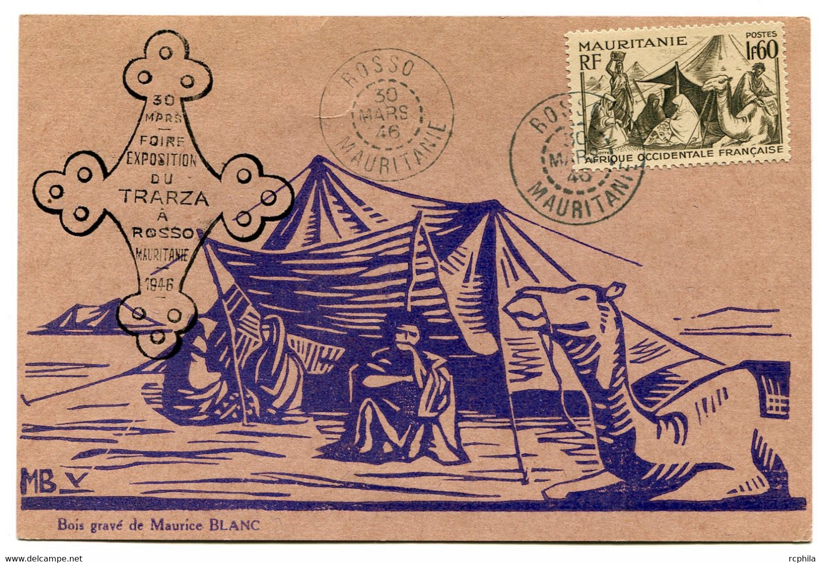 RC 20240 MAURITANIE 1946 FOIRE EXPOSITION DU TRARZA A ROSSO SUR CARTE POSTALE - Covers & Documents