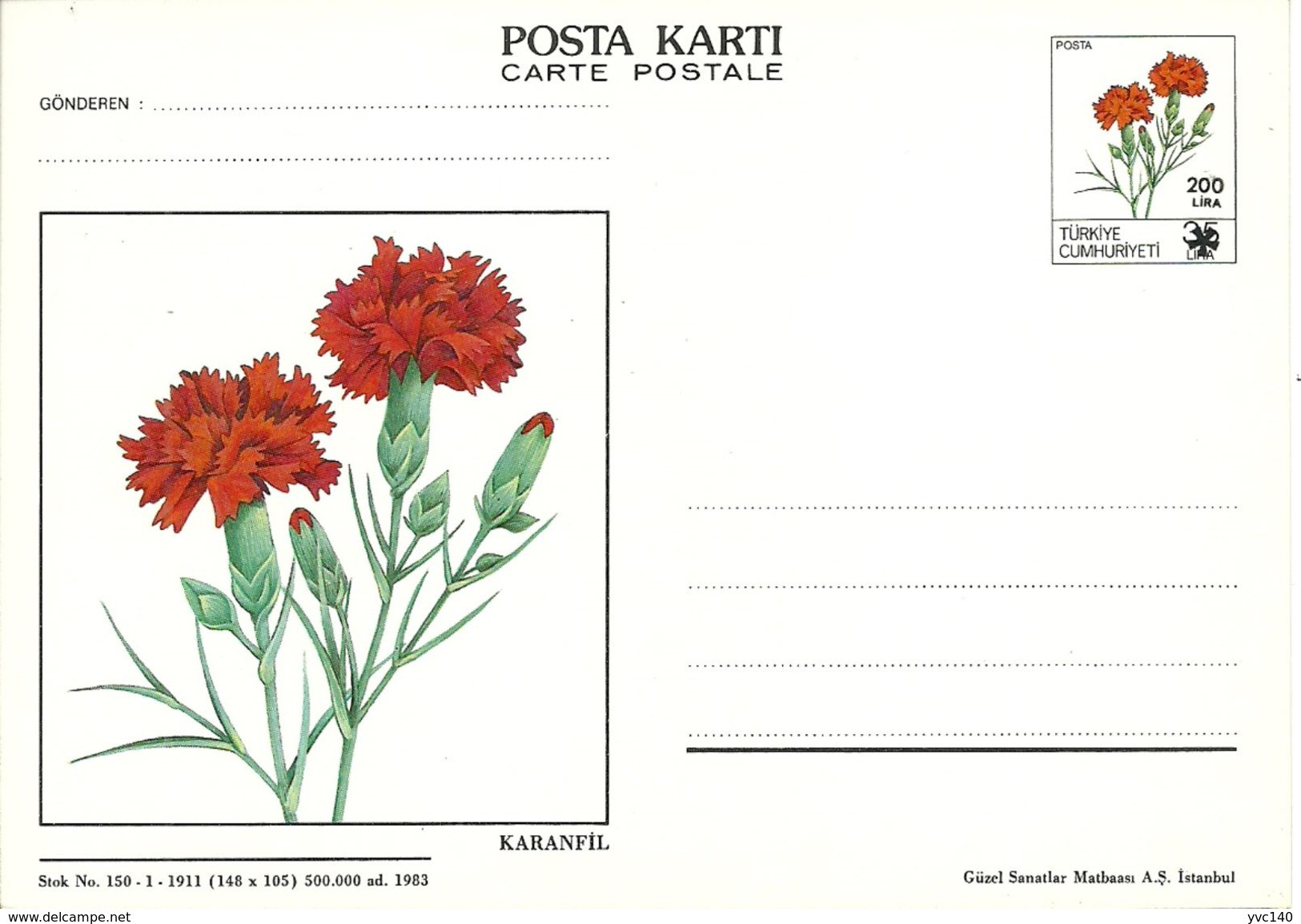 Turkey; 1990 Postal Stationery With The Subject Of Flower - Postal Stationery