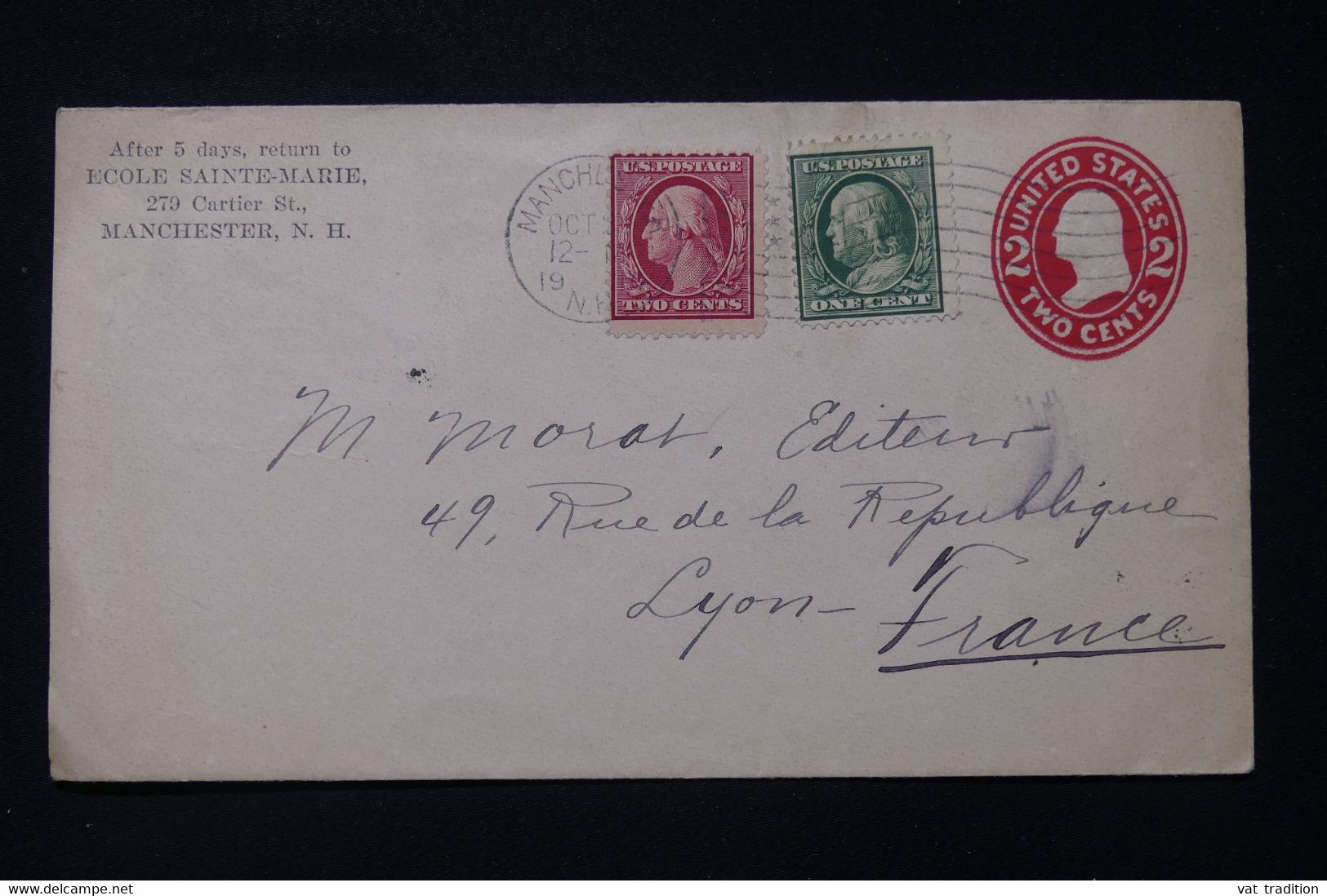 ETATS UNIS - Entier Postal Commercial + Compléments De Manchester Pour La France En 1910 - L 88331 - 1901-20