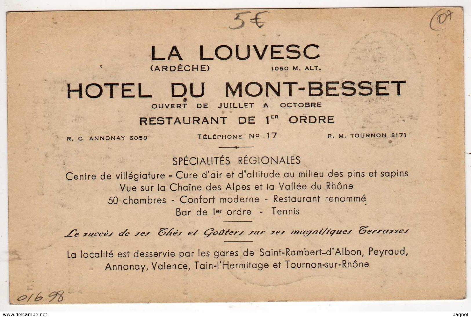 07 : La Louvesc : Hôtel Du Mont-Besset ( Publicité ) - La Louvesc