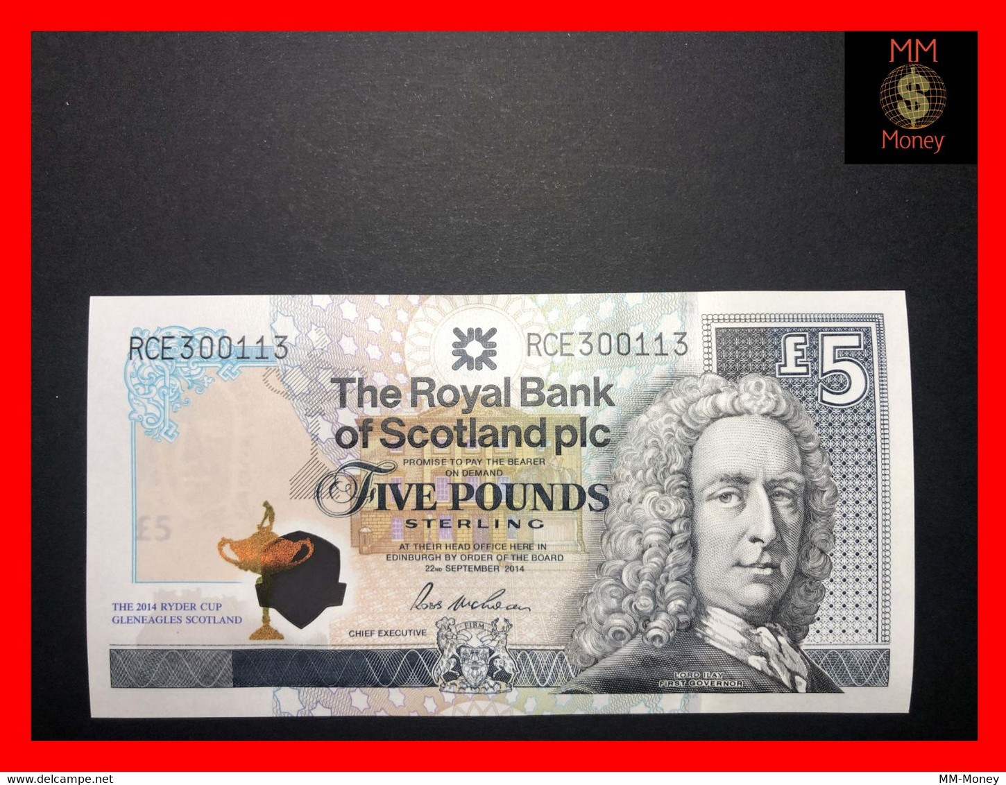 SCOTLAND 5 £  22.9.2014  P. 347  Royal Bank Of Scotland *commemorative*  Golf Ryder Cup   Hybrid  UNC - 5 Pond