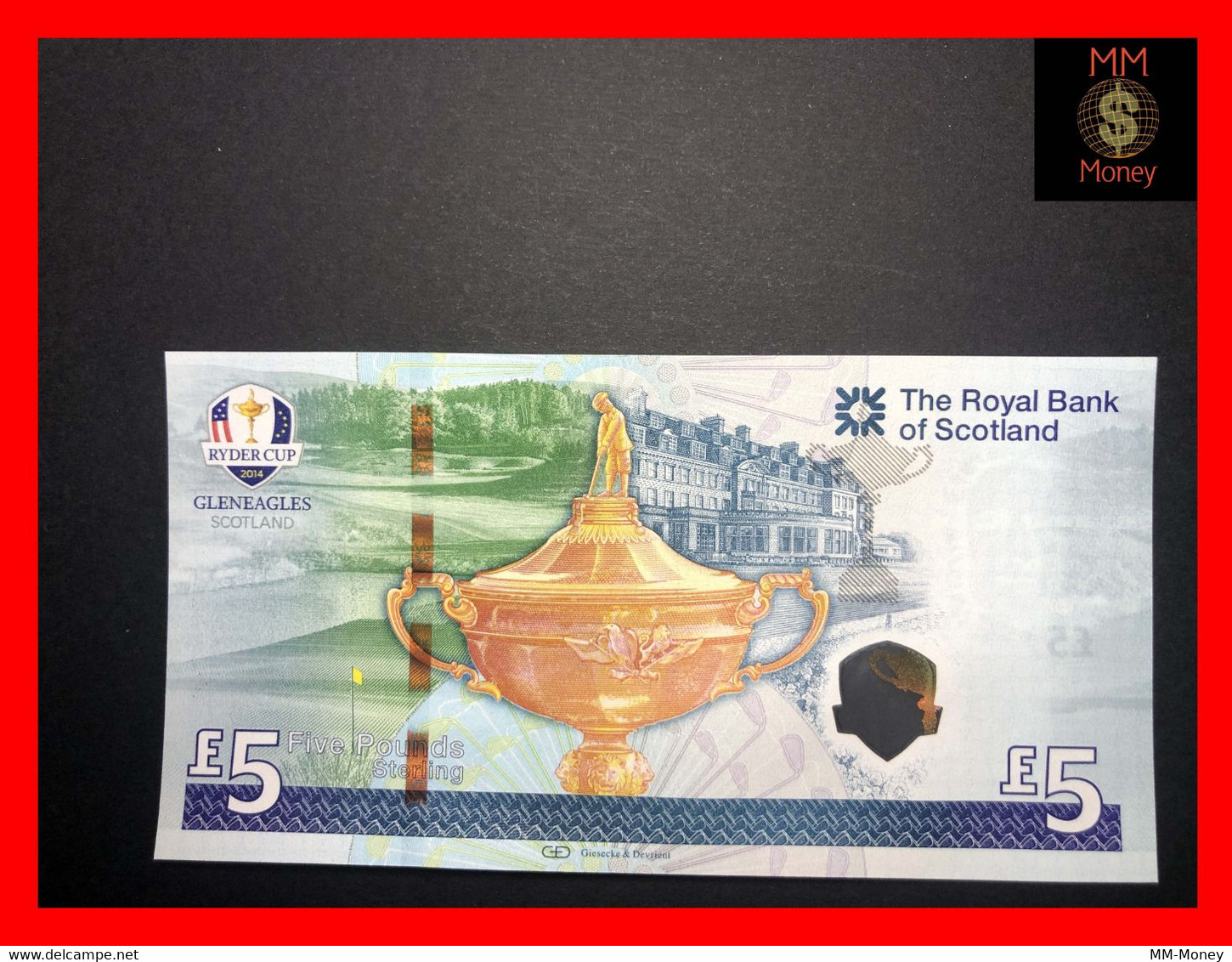 SCOTLAND 5 £  22.9.2014  P. 347  Royal Bank Of Scotland *commemorative*  Golf Ryder Cup   Hybrid  UNC - 5 Pond