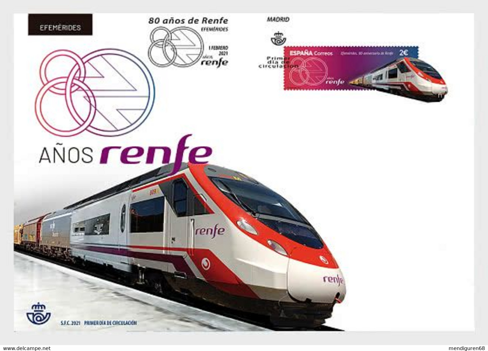 ESPAGNE SPANIEN SPAIN ESPAÑA 2021 80th ANNIVERSARY RAILWAYS RENFE FDC ED 5455 MI 5499 YT 5209 SC 4490 SG 5455 - Usati