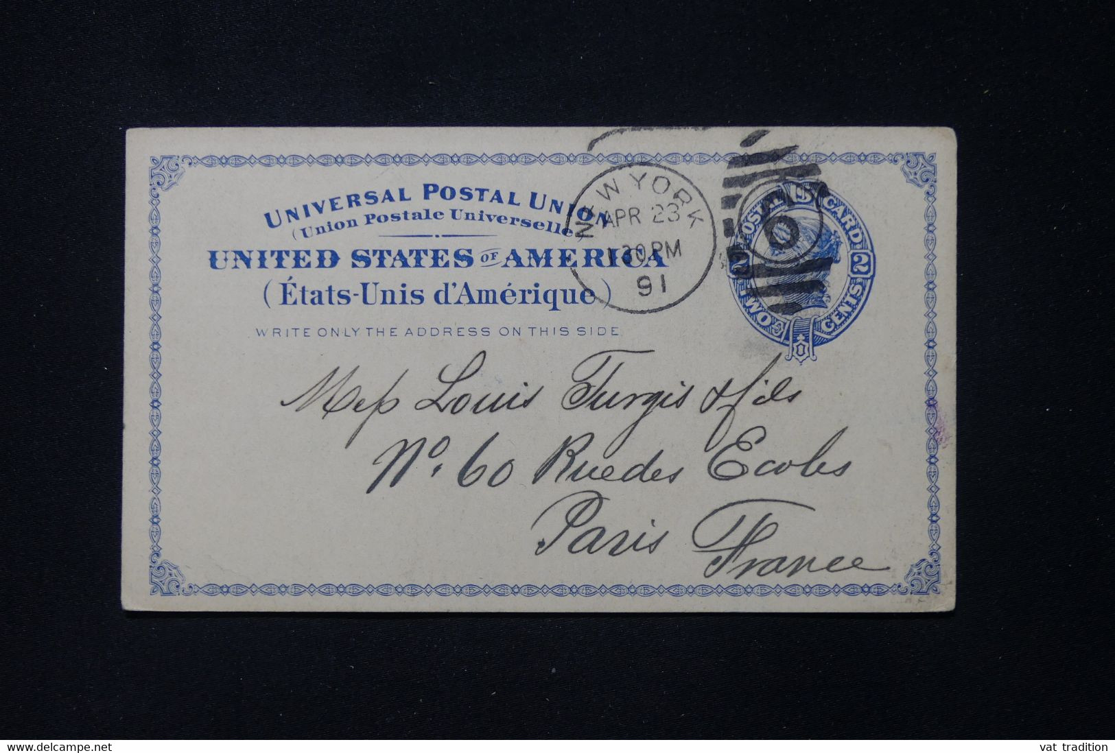 ETATS UNIS - Entier Postal De New York  Pour Paris En 1891 - L 88374 - ...-1900