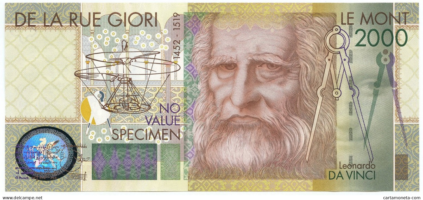 No VALUE CAMPIONE SPECIMEN DE LA RUE LEONARDO DA VINCI 2000 FDS - [ 7] Errores & Variedades