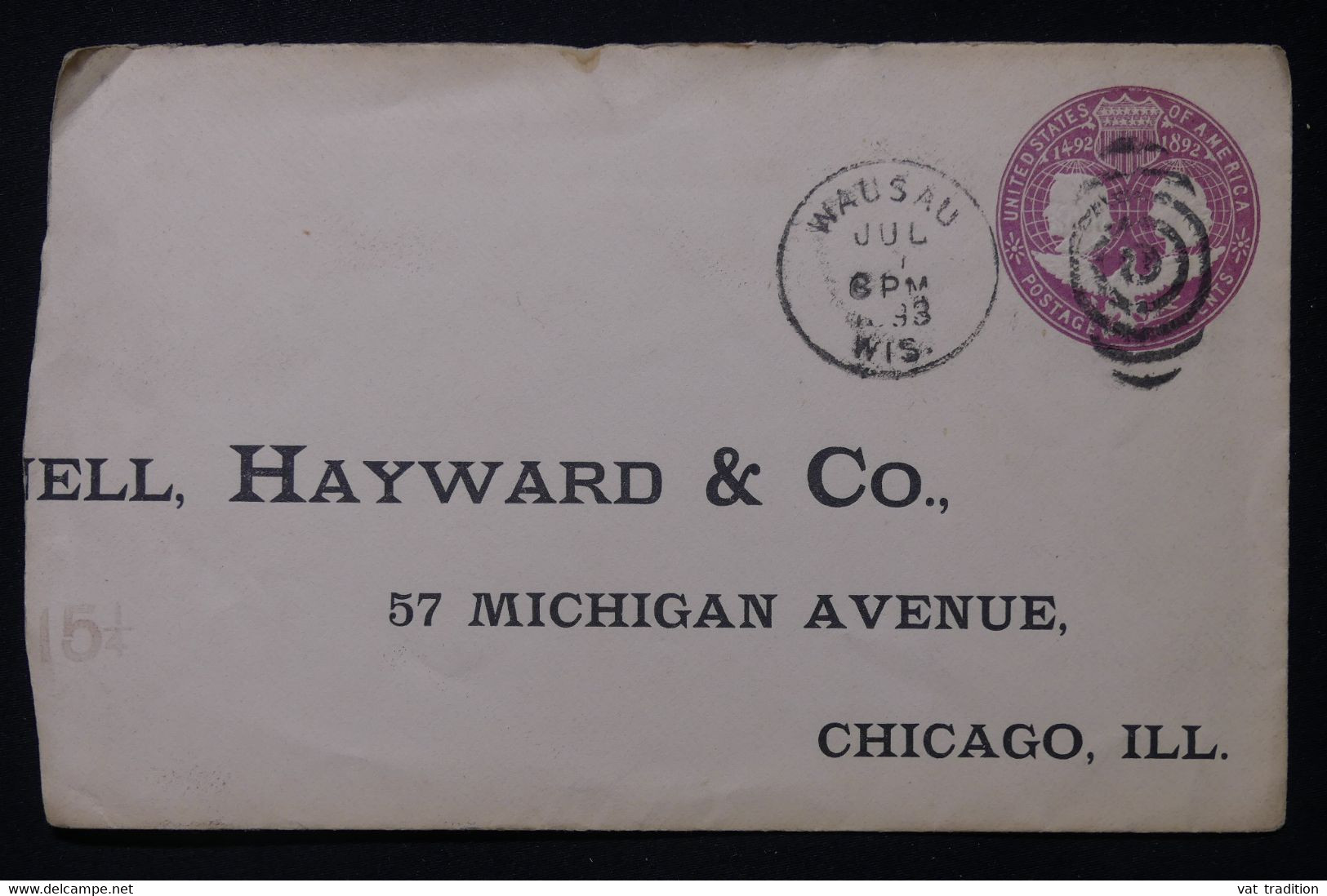 ETATS UNIS - Entier Postal ( Demie ) Commercial De Wausau Pour Chicago En 1893 - L 88387 - ...-1900