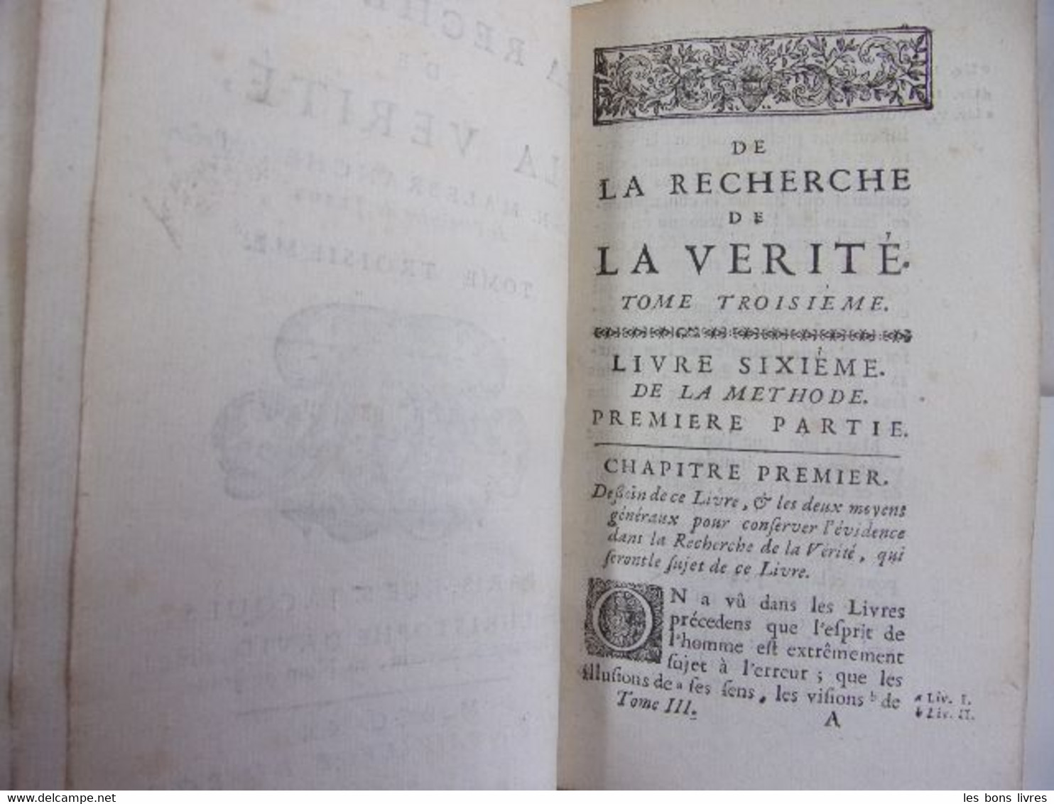 1721. Philosophie. Malbranche. De La Recherche De La Vérité - Tot De 18de Eeuw