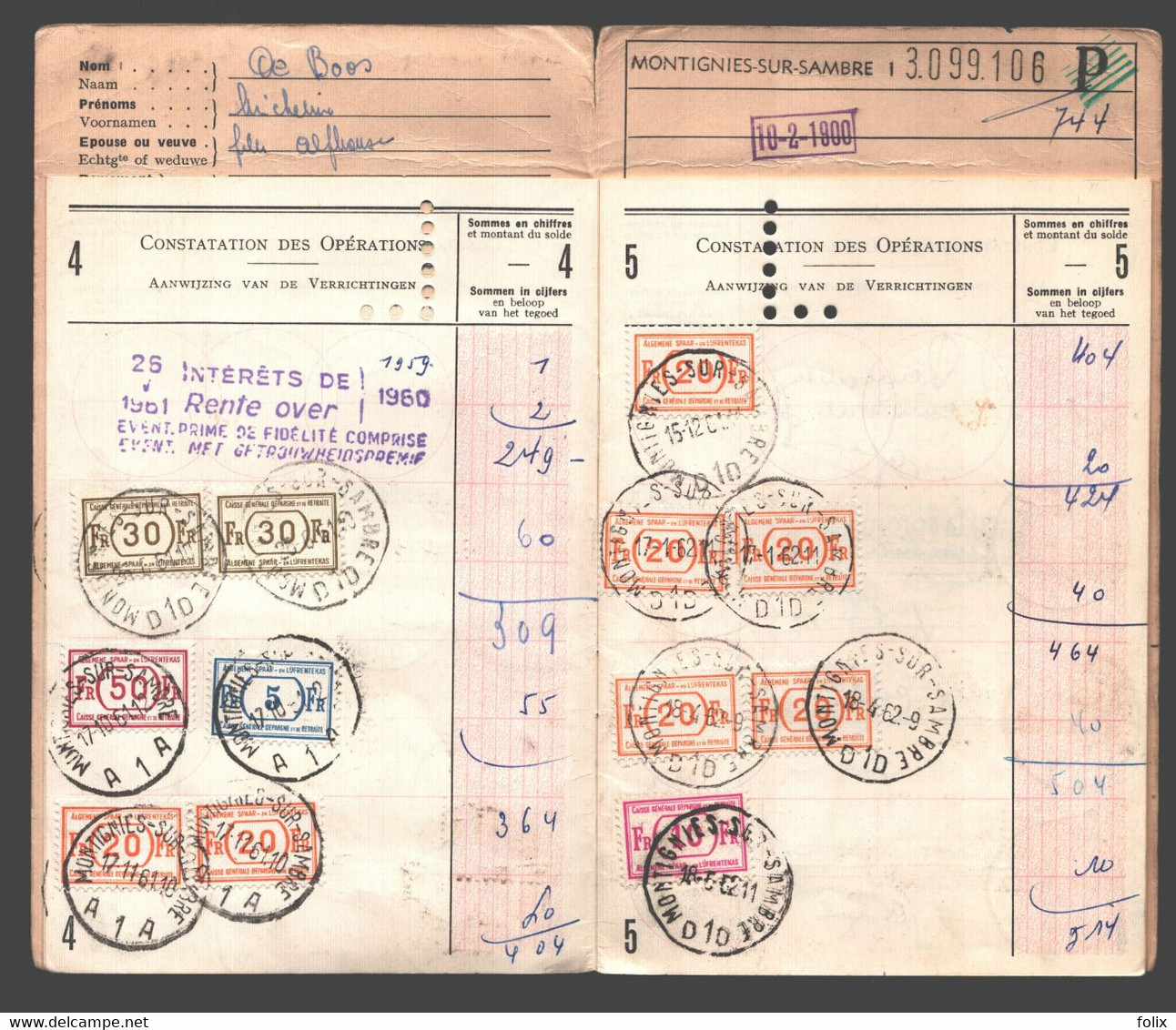 Spaarboekje / Livret D'épargne ASLK Montignies-sur-Sambre 1959-1963 - Bank En Verzekering