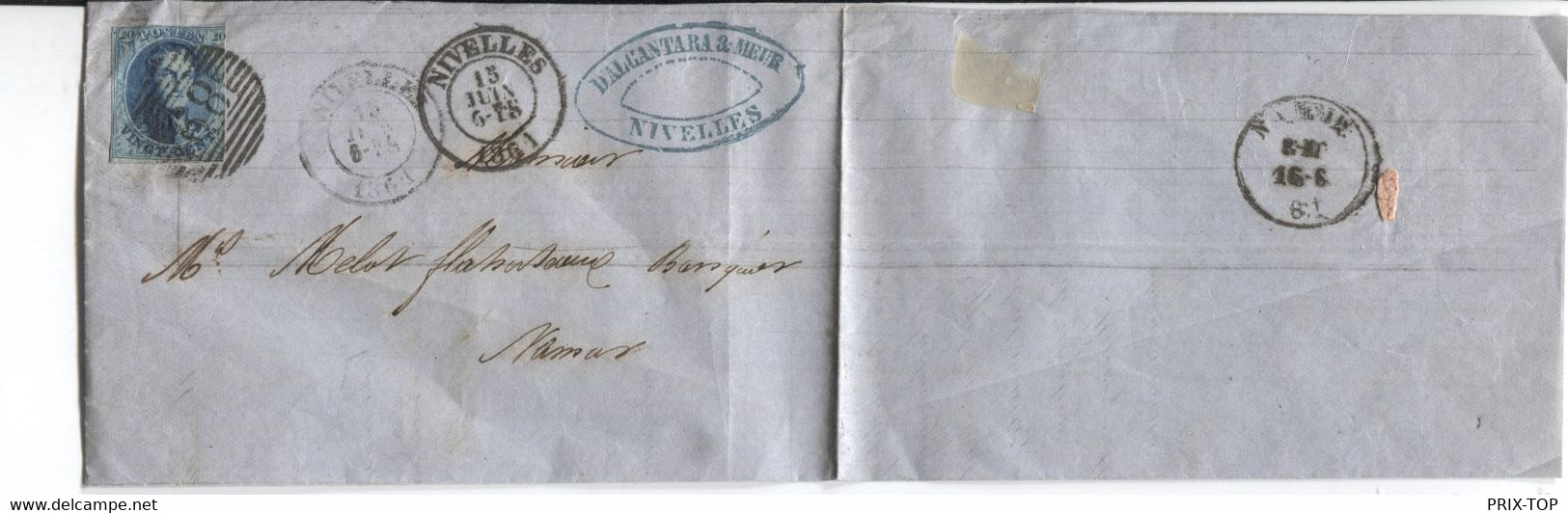 REF3405/ TP 7 S/LAC D'Alacantara & Meur C.Nivelles 1861 + P89 > Namur C.d'arrivée - Postmarks - Points