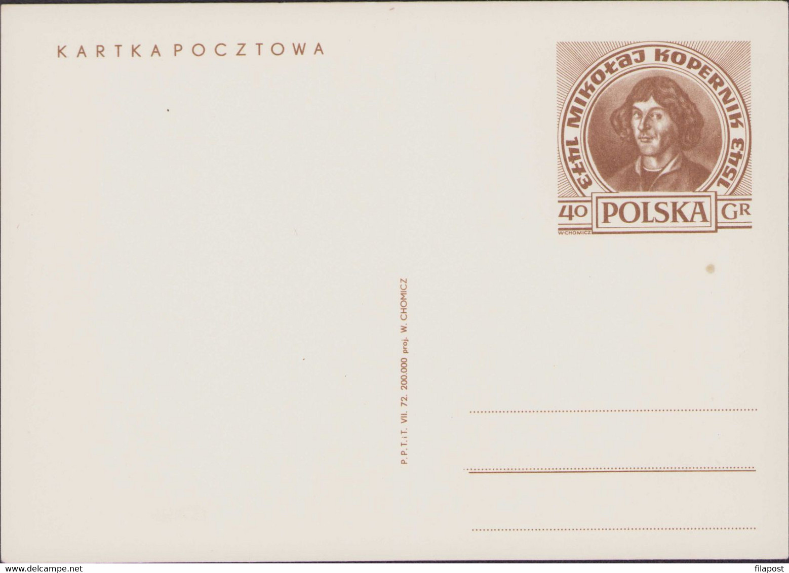 1972 Nicolaus Copernicus Postcard, Postal Stationery, Astronomer, Astronomy, Science - Astronomie