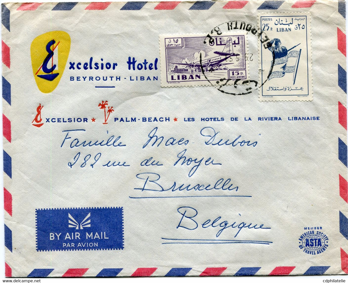 LIBAN LETTRE PAR AVION DEPART BEYROUTH 29-5-59 POUR LA BELGIQUE - Lebanon