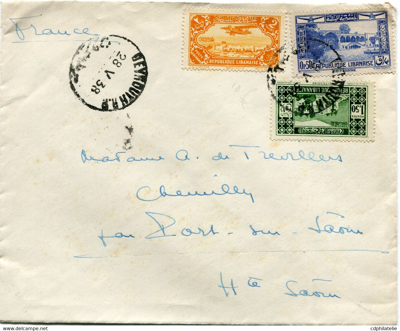 GRAND LIBAN LETTRE DEPART BEYROUTH 28 V 38 POUR LA FRANCE - Cartas & Documentos