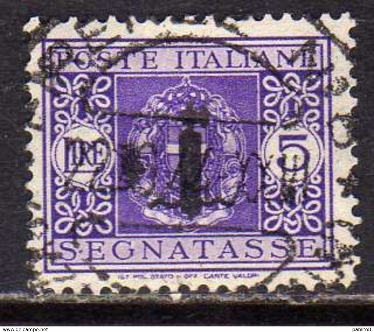 ITALIA REGNO ITALY KINGDOM 1944 REPUBBLICA SOCIALE ITALIANA RSI TASSE POSTAGE DUE TAXES SEGNATASSE FASCIO LIRE 5 USATO - Postage Due