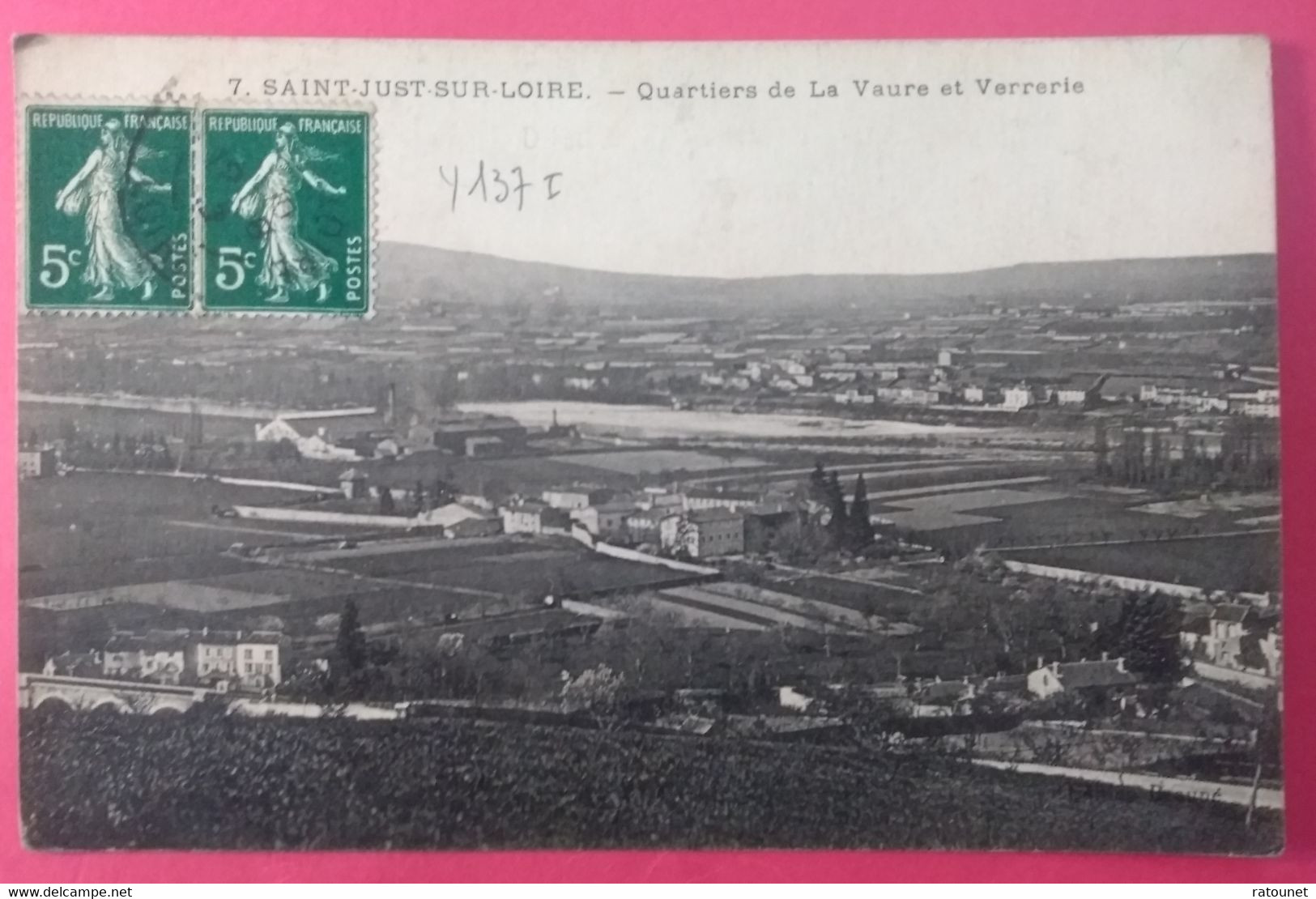 42 - SAINT JUST SUR LOIRE - CPA 7 - Quartiers De La VAURE Verrerie - éd Beauné - Phila YT 137 - Semeuse - Saint Just Saint Rambert