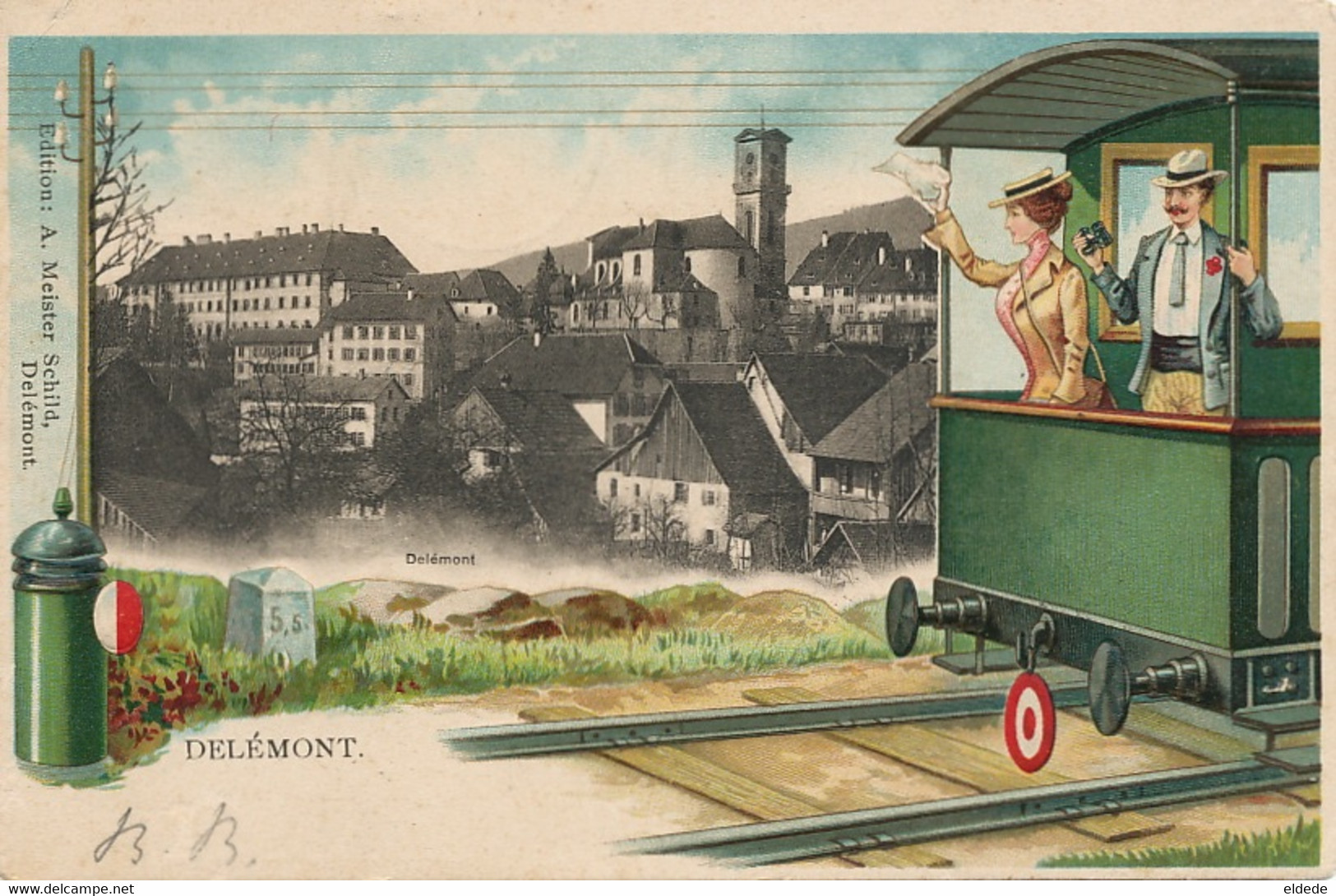 Delémont Art Card  Train  Edit Meister Schild Gaufrée Embossed Chemin De Fer  Gare - Delémont