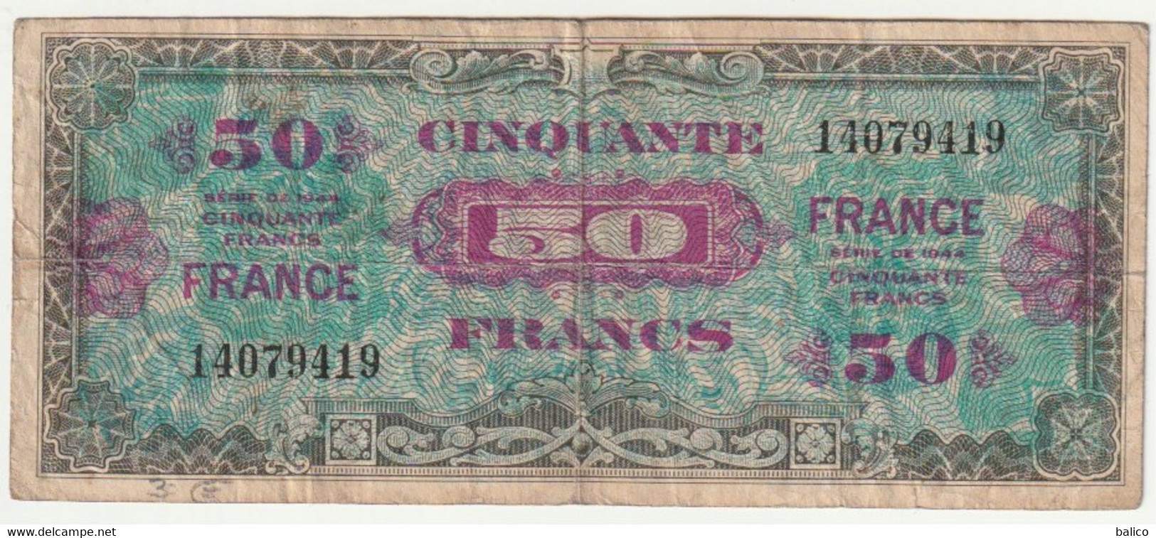 France, 50 Francs   1944   N° 14079419 - 1944 Drapeau/Francia