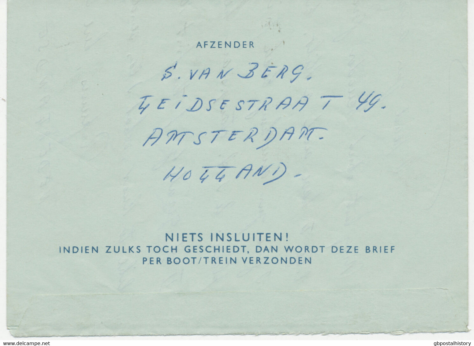 NIEDERLANDE 1953 Queen Juliana 35C Blue Air Letter AMSTERDAM – DETROIT, Michigan - Luftpost