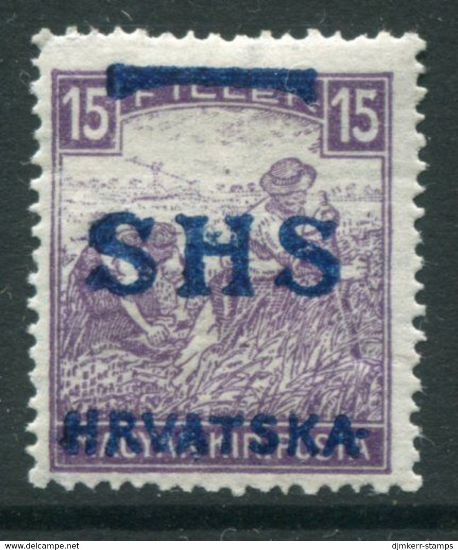 YUGOSLAVIA 1918 SHS Overprint For Croatia On Hungary 15f Harvesters MH / *. Michel 63  Ercegovic Certificate. - Ungebraucht