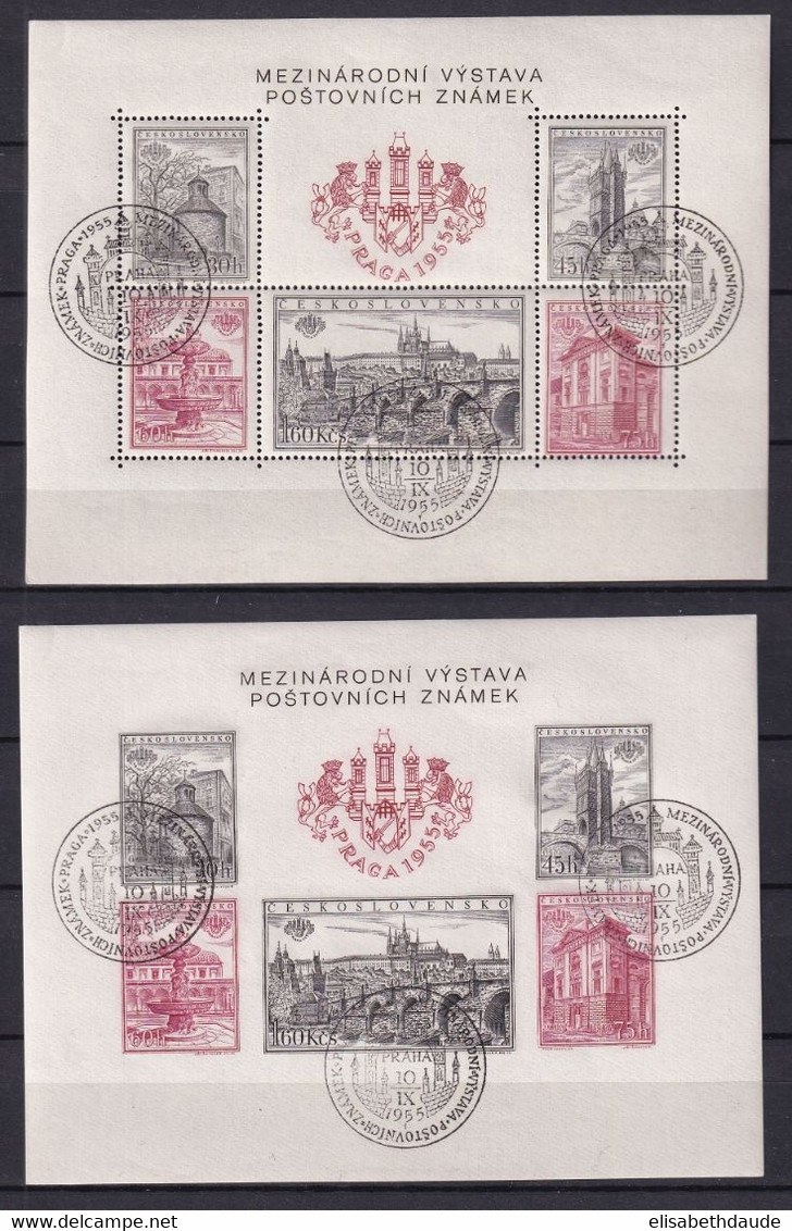 TCHECOSLOVAQUIE - 1955 - BLOC YVERT N°19 DENTELE + NON DENTELE OBLITERES - COTE = 170 EUR. - Blocks & Sheetlets