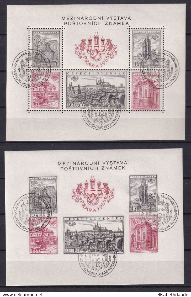 TCHECOSLOVAQUIE - 1955 - BLOC YVERT N°19 DENTELE + NON DENTELE OBLITERES - COTE = 170 EUR. - Blokken & Velletjes