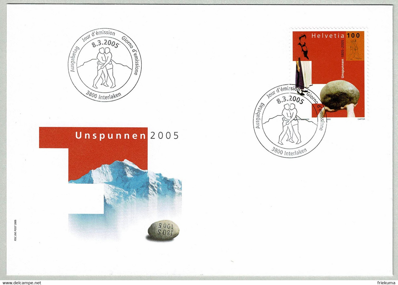 Schweiz / Helvetia 2005, FDC Unspunnen, Schwingen / Ringen / Lutte / Wrestling - Non Classificati