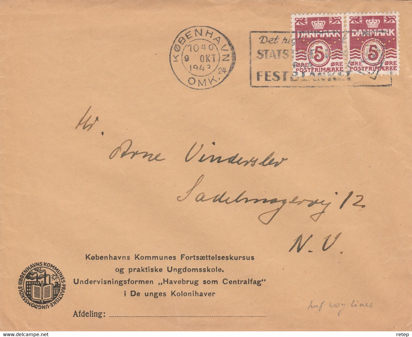 Denemarken 1943, Gefrankeerde Brief Met Perfin Golflines - Franking Machines (EMA)