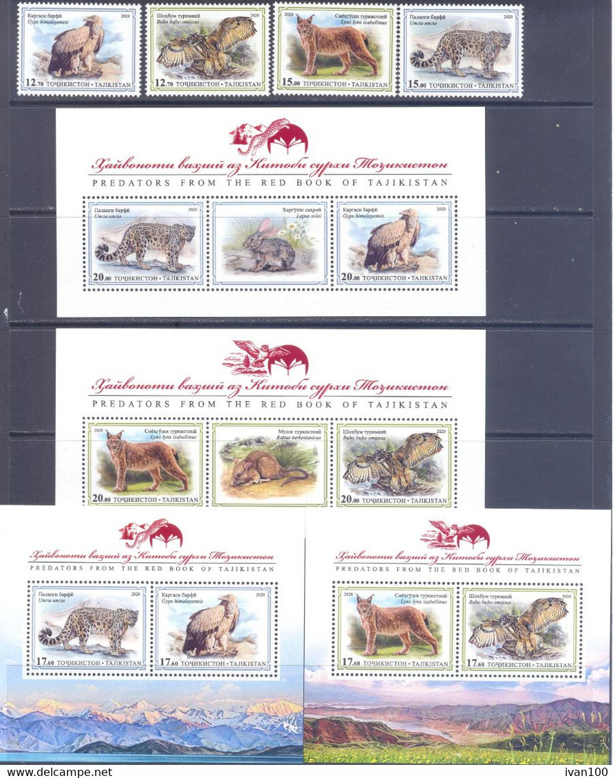 2020. Tajikistan, Fauna, Red Book Of Tajikistan, 4v + 4 S/s Perforated, Mint/** - Tadjikistan