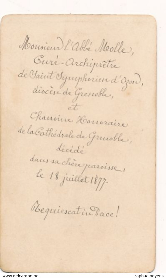 CDV Abbé Molle Curé Archiprêtre Grenoble Décédé Le 18 Juillet 1877 Religion - Old (before 1900)