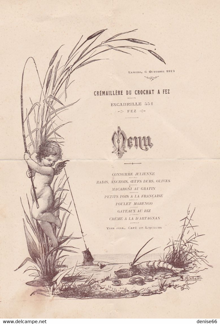 1917 - FEZ - Crémaillère Du CROCHAT à FEZ - Escadrille 551 - MENU - Historical Documents