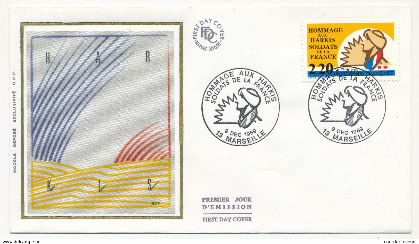 FRANCE - 2 Env. FDC S/ Soie - 2,20 Harkis - Premier Jour - Cachets Marseille Et Paris - 9 Décembre 1989 - 1980-1989