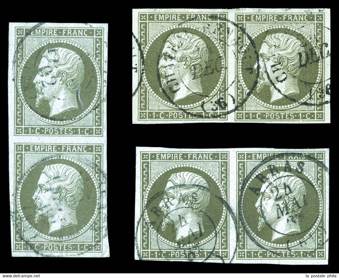 N°11, 1c Empire: 3 Paires Dont Une Verticale. TTB (signées)  Qualité: O  Cote: 675 Euros - 1853-1860 Napoleone III