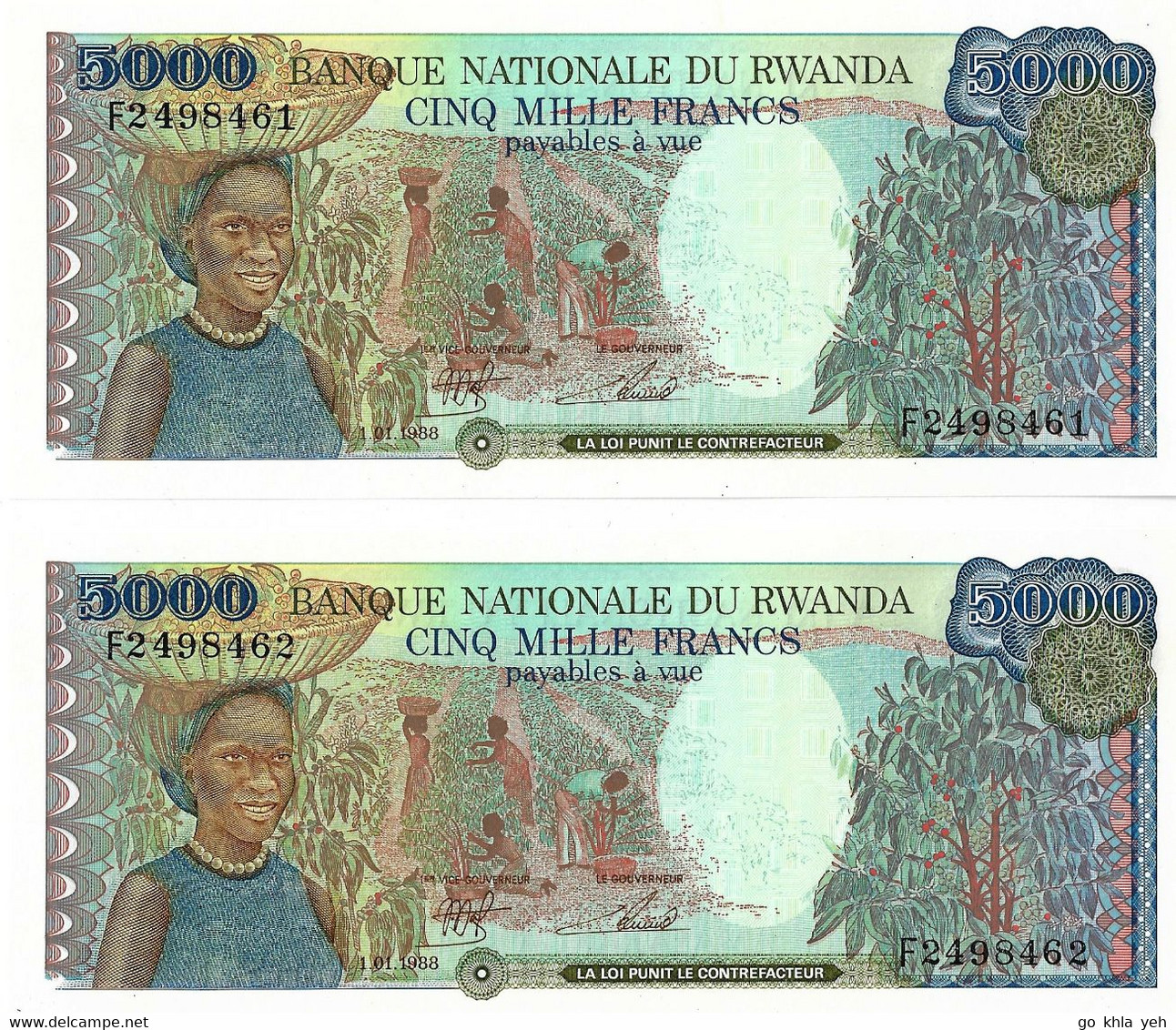 RWANDA 1988 5000 Franc - P.22a  Neuf UNC - 2 - Rwanda
