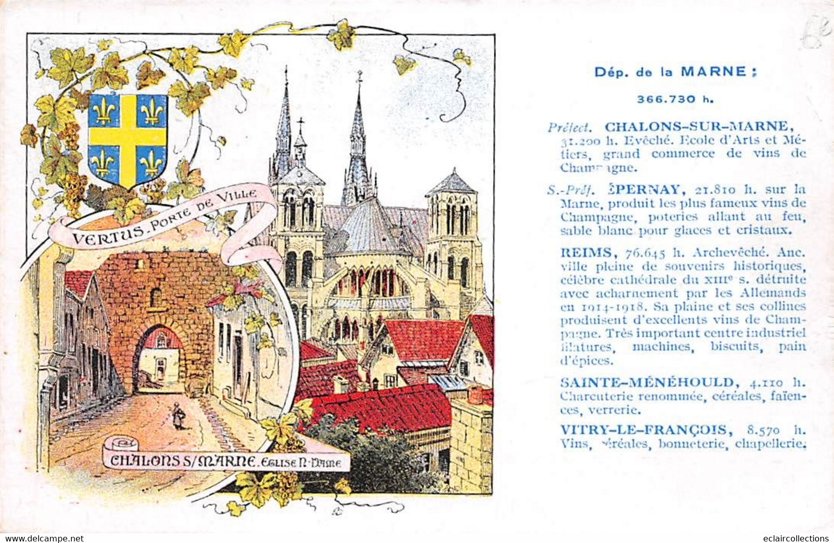 Châlons Sur Marne         51        Carte Dessinée. Héraldisme . Edition Des Pastilles Valda     (voir Scan) - Châlons-sur-Marne